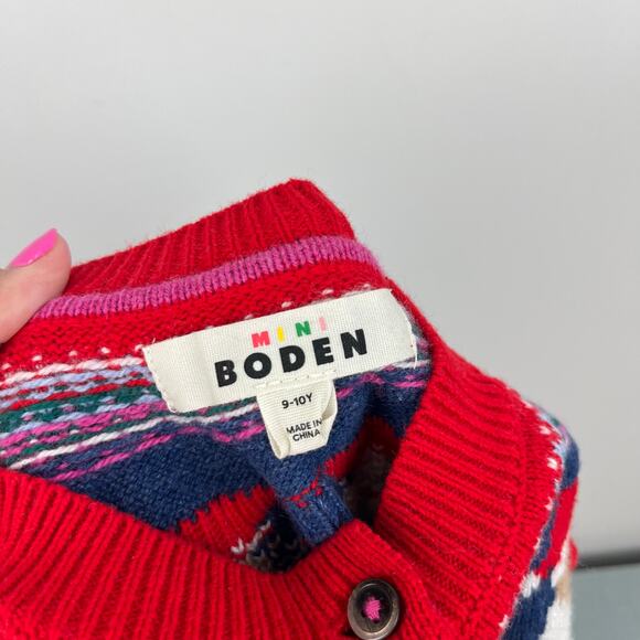 Mini Boden Fun Fair Isle Cardigan Red Father Christmas 9-10 - Picture 5 of 7